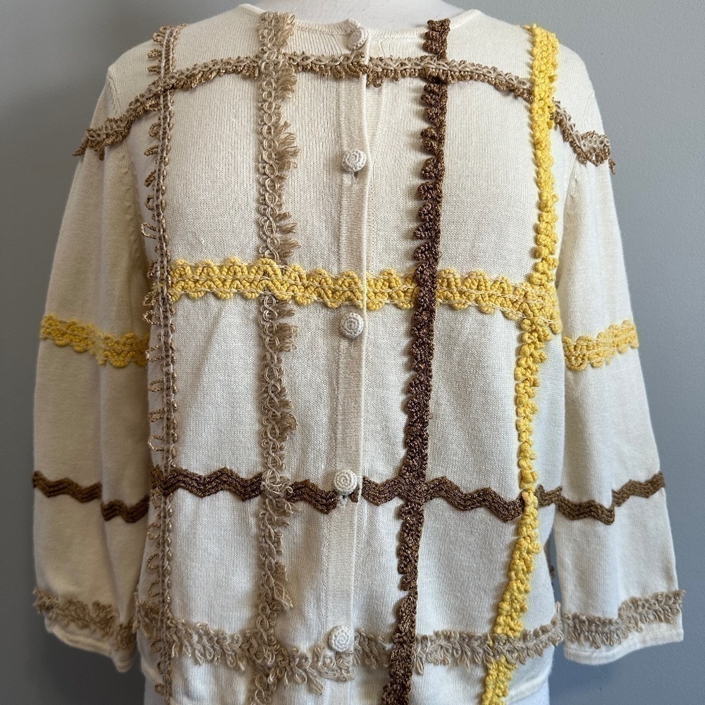 Vtg Michael Simon Cream Buttons Ugly Cardigan Top Ramie/ Cotton Women's Size M